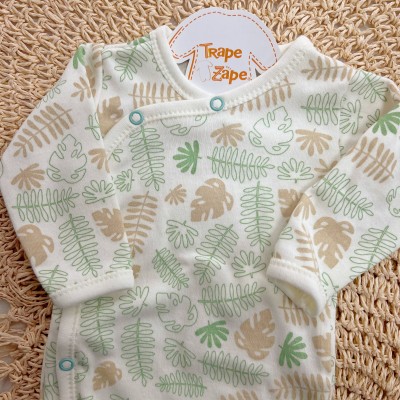 Body Kimono M/L Folhagem - Off White e Verde